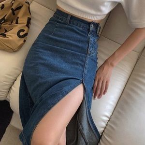 Denim midi skirt with slit